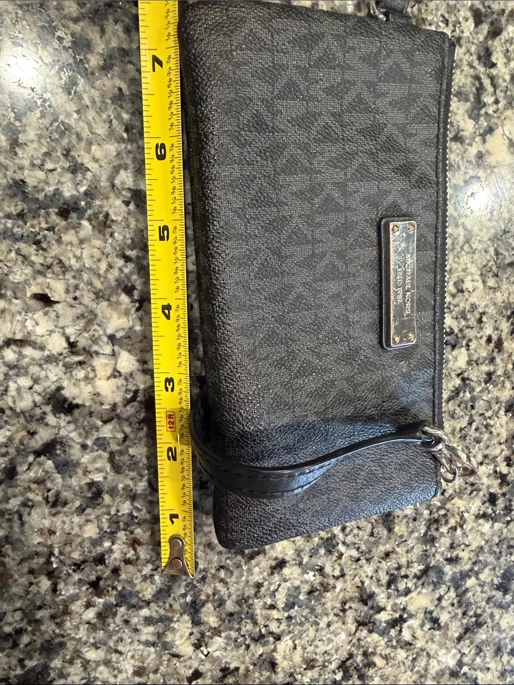 Michael Kors Black MK Signature Zip Wristlet with Silver Plate